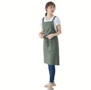Delantal de Trabajo Coreano Elegante de Color Sólido en Poliéster y Algodón, Suministrado por Fábrica, para Chefs, Camareros, Restaurantes de Té con Leche y Café - Product Image 1