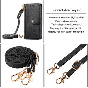 Sang Trọng Chủ Thẻ Dây Kéo Cuốn Sách Rfid Da Dây Buộc Điện Thoại Trường Hợp Bìa Cho <span class=keywords><strong>Iphone</strong></span> 15 15 Pro Max Phụ Nữ Ví Dây Đeo Trường Hợp - Product Image 3