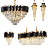 Lustre en cristal long de haute qualité, spirale or/noir, pour hall d'hôtel, villa, plafond haut, éclairage suspendu