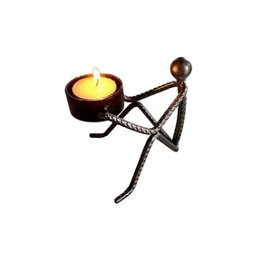 Human Iron <b>Metal</b> Halloween Tea Light <b>Candle</b> <b>Holder</b> With Bat Design <b>Black</b> Color For Halloween Home Decorations - Product Image 1