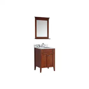 Classic Design Brown Color Wall Mounted Custom Solid Wooden Floor Standing Bathroom Furniture