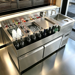 Station de bar en acier inoxydable robuste, équipement complet de station à cocktails avec évier de vidange pour chaîne de pubs, discothèques, bars - Product Image 2