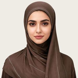 Châle long en tricot côtelé uni avec strass, vente en gros, hijab, écharpe, <span class=keywords><strong>voile</strong></span> pour femme - Product Image 4