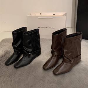 Bottes Martin pour femmes de haute qualité en gros, bottes de chevalier pour l'automne <span class=keywords><strong>et</strong></span> l'hiver, boucle de ceinture personnalisée, tête carrée - Product Image 1