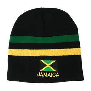 유니섹스 다채로운 줄무늬 비니 자메이카 플래그 텍스트 수 놓은 짧은 비니 Rasta 모자