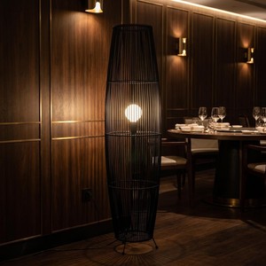 Black Rattan Outdoor Floor Lamp Cylindrical Shape LED Light 2700K Warm <b>White</b> E27 <b>Bulb</b> Base Switch Control Large Size - Product Image 3