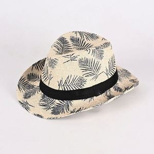 Sombrero de Paja Fedora con Logotipo de Árboles, Tema Tropical, para Fiestas, Ala Corta, Estilo Trilby, para Playa y Sol - Product Image 1