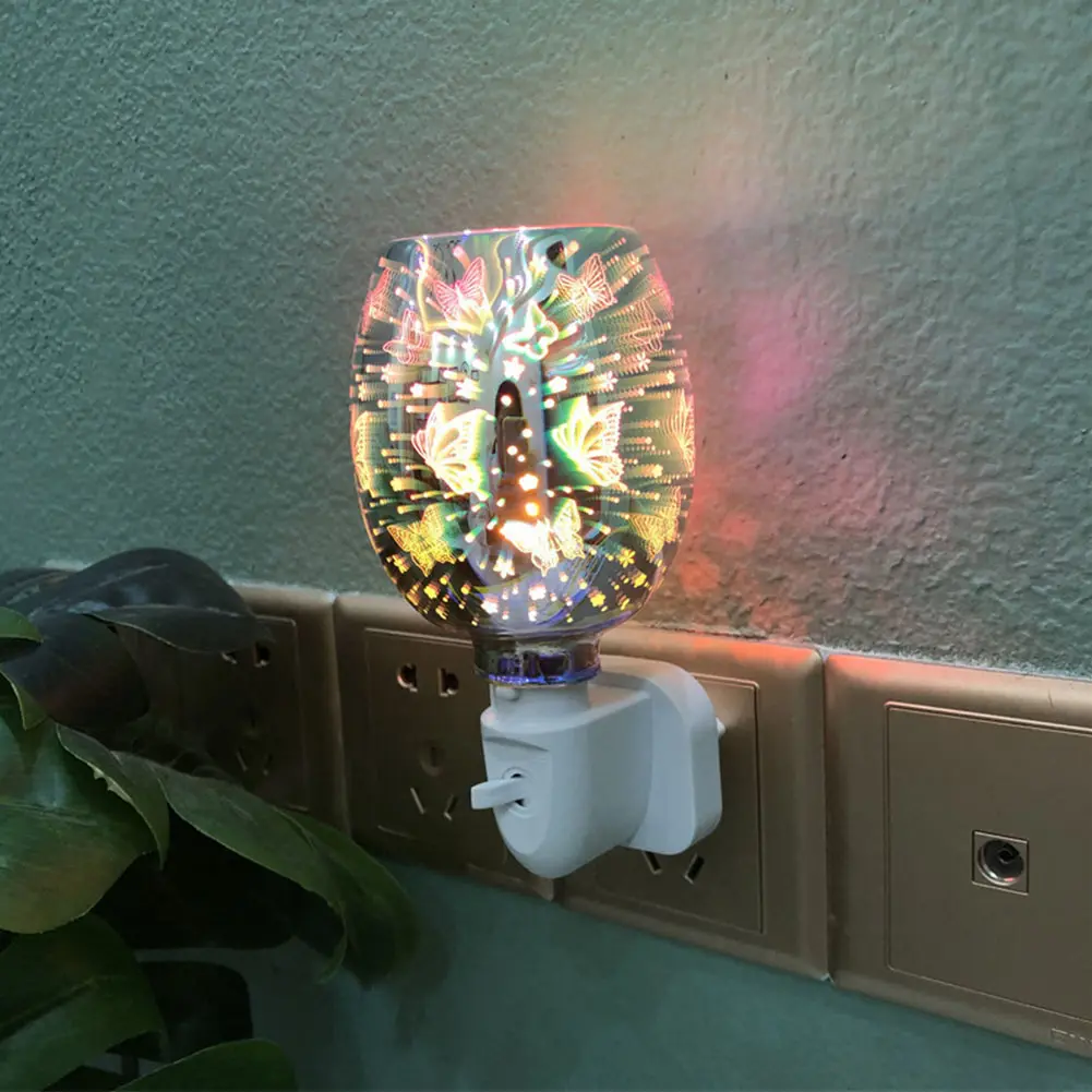 Elektrische Kaars Warmer Glas, taart Brander Met 3d Effect Nachtlampje Wax Olie Brander Voor Thuis Slaapkamer Aroma Decoratieve Lamp/
