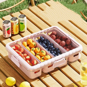 Clear 4 compartment snack container Lid and handle PP food <b>storage</b> Organizer for kitchen picnic Food <b>storage</b> organizer - Product Image 5
