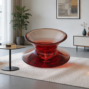 Fauteuil pivotant moderne rouge transparent en acrylique et polycarbonate pour salon - Product Image 4