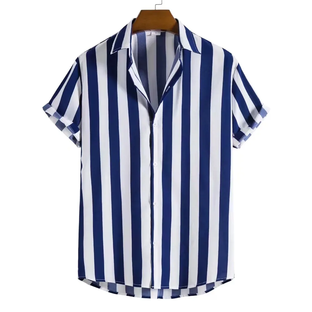 J & h camisa de homem listrada, masculina, moda, manga curta, com botão, casual, verão 2022