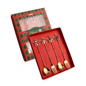 Christmas Decoration Cutlery Stirring Spoon <b>Dessert</b> <b>Fork</b> Gold Fruit <b>Fork</b> Pentagram Christmas Tree Stainless Steel <b>Fork</b> Spoon Set - Product Image 5