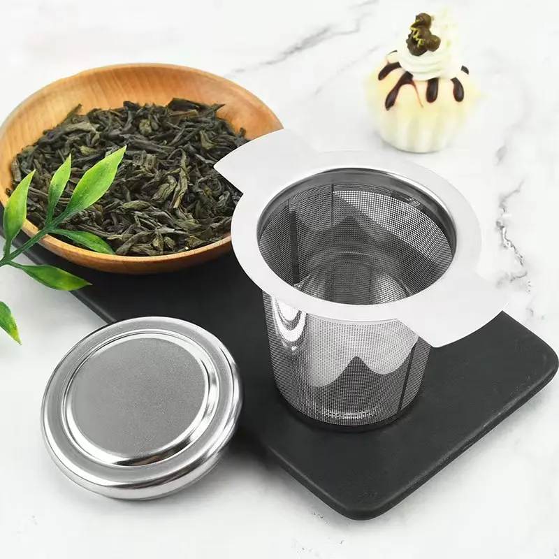 Peralatan Kopi, Teh & Espresso pegangan ganda jaring halus longgar saringan teh daun/penyaring/infuser baja tahan karat & Alat teh