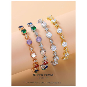 Fashion Charm <b>Bracelet</b> Colored Zircon Star Design Party Jewelry <b>Copper</b> Alloy Bezel Setting - Product Image 1