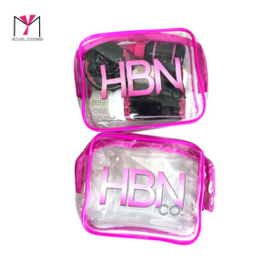 HBN <b>Transparent</b> PVC Cosmetic <b>Bag</b> With Zipper Water Resistant <b>Makeup</b> Pouch Medium Size Modern Letter Pattern - Product Image 5