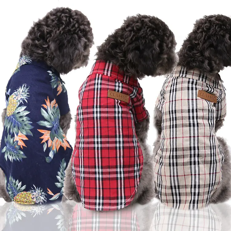 Chemises pour chiens Style britannique Vêtements à carreaux pour petits chiens Vêtements en coton pour chiots et chats Gilet pour bouledogue français Chihuahua Summer