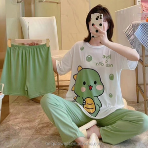 Conjunto de 3 Piezas de Pantalones Cortos de Verano y Primavera al por Mayor, Ropa de Dormir Informal de Dibujos Animados, <span class=keywords><strong>Pijamas</strong></span> Suaves y Frescos de Seda de Leche - Product Image 4