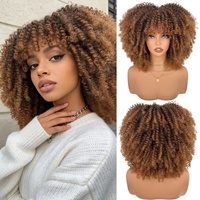 Vente en gros usine de perruques afro européennes et américaines, petites boucles africaines, cheveux courts et volumineux, ondulations lâches, en fibre haute température, fabriquées à la machine