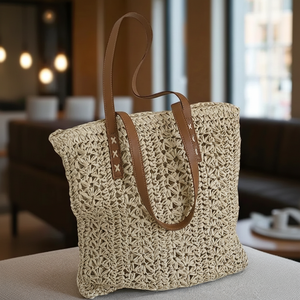 Woven Straw Beach Tote Bag <b>Boho</b> Summer <b>Handbag</b> - Product Image 1