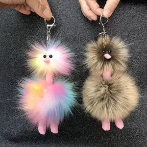 Offre Spéciale personnalisé couleur en peluche mode porte-clés créatif drôle bricolage Animal autruche oiseau porte-clés pompon pour sac à dos sac clé pendentif