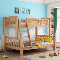 Lit superposé moderne en bois de hêtre, lit double pour adultes et enfants, lit à deux niveaux avec rangement