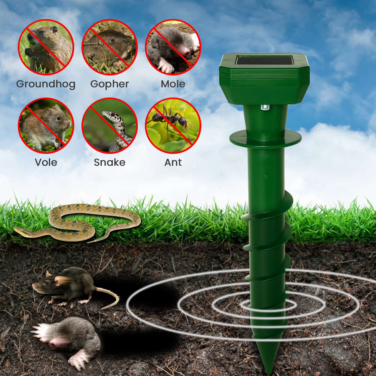 YIRENWL 6 Pack Of Solar Powered Mole Repellent - Effective Ultrasonic Vole Repeller Outdoor Use Chipmunk Gopher Deterrent Lawns Yards