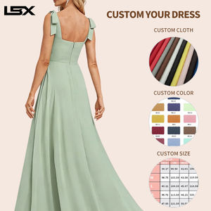 Vestidos <span class=keywords><strong>de</strong></span> <span class=keywords><strong>Dama</strong></span> <span class=keywords><strong>de</strong></span> <span class=keywords><strong>Honor</strong></span> Largos Personalizados en Tallas Grandes, Cuello Cuadrado, Tirantes con Lazo, Chifón, Corte en A - Product Image 2