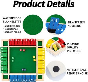 Jeu de société Shut the Box, Dames et Échecs, 2-4 Joueurs, en Bois, Jeu de Mathématiques de Table, Classique, Grand Format, pour Adultes et Enfants, avec 8 <span class=keywords><strong>D</strong></span>és, pour <span class=keywords><strong>la</strong></span> Classe, les Fêtes de Famille - Product Image 3