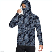 Vente en gros de sweat-shirts à capuche pour hommes avec protection solaire UPF 50+, masque intégré, séchage rapide, manches longues, chemise de pêche performante, haut anti-UV