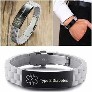 당뇨병 의료 경보 팔찌 <span class=keywords><strong>316l</strong></span> 스테인레스 스틸 PVD 18k 도금 보석 맞춤형 조정 가능한 당뇨병 팔찌 인식 - Product Image 6