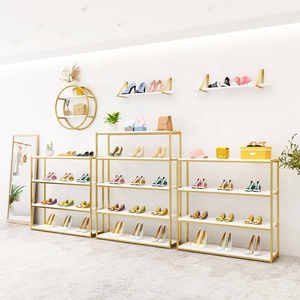 Estantes de Exhibición de Zapatos de Oro Brillante, Decoración de Diseño de Muebles para Bolso y Tienda Minorista, <span class=keywords><strong>4</strong></span> Capas - Product Image 1
