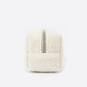 Ivory Knit Cube <b>Mini</b> Cosmetic <b>Pouch</b> with Gold-Tone Zipper for Daily Makeup and Small Beauty Item Storage - Product Image 3