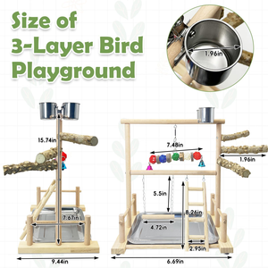 Jouet de parc d'activités en bois pour perroquets OF Pet, avec perchoir, échelle et mangeoires - Product Image 2