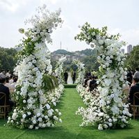 Arche de fleurs artificielles 5D en verdure, guirlande de roses blanches en soie, décoration de toile de fond de mariage et chemin de table