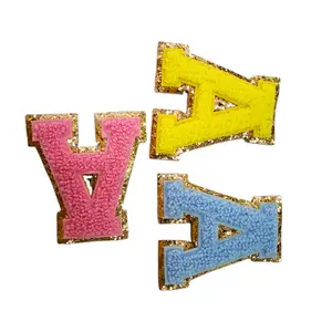 Multitudinous clothes embroidery letter patch iron on embroidered patches logo custom glitter chenille letters