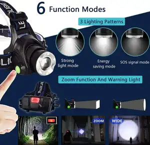 Powerful Rechargeable High Power Zoom Head Torch Lamp Flashlight Cheap Waterproof T6 Led Headlamps For Camping Fishing