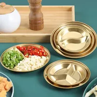 Plateaux multi-compartiments pour la restauration rapide, les écoles et les hôpitaux, plateau rond en métal, acier inoxydable, assiette à dîner