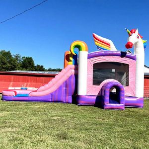 Wet or dry dual lane combo kids commercial bounce <b>house</b> <b>inflatable</b> with slide and pool - Product Image 1