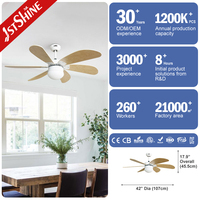 Ventilateur de plafond 1stshine moderne à grain de bois, installation facile, haute efficacité, TUYA Wifi, mode été/hiver, application mobile, avec lumière LED