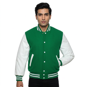 Veste de baseball pour homme en cuir avec logo personnalisé 2024, broderie noire, veste universitaire bleu clair, veste varsity OEM - Product Image 1