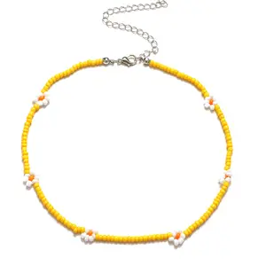 Collar de margaritas con cuentas de colores para mujer, Gargantilla corta llamativa, joyería de vacaciones