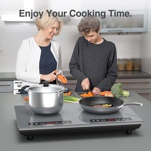 Table de cuisson à induction double intégrée 3600W, panneau en acier inoxydable, 2 brûleurs, capteur tactile, 10 niveaux, verrouillage de sécurité, minuterie 3 heures, pour hôtel - Product Image 2