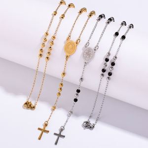 Stainless Steel Rosary Y Shape Necklace for <b>Men</b> Women Religious Ball Beads <b>Chain</b> Christian Coin <b>Cross</b> Pendant Jesus Jewelry - Product Image 5