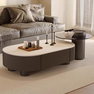 Oval Slab Coffee <b>Table</b> Laminate Top Modern Minimalist Living Room Furniture Storage Design <b>Small</b> Apartment Use - Product Image 1