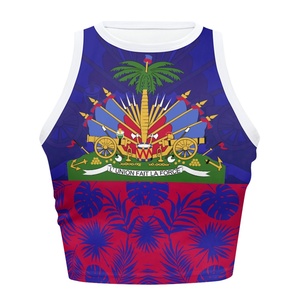 Vêtements avec drapeau haïtien des Caraïbes, chemise haïtienne personnalisée, haut <span class=keywords><strong>de</strong></span> <span class=keywords><strong>sport</strong></span> sans manches ajusté, crop tops, livraison directe, mode - Product Image 1