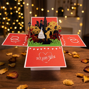 Caja de Regalo con Tema de Amor, Caja de Boda con Ángel, Tarjeta Pop-up 3D, Manualidad en Papel Troquelado, Regalo para el Día de San Valentín, Forma Rectangular Roja, Diseño Personalizado Hecho a Mano - Product Image 1