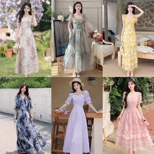 Robe longue pour femmes avec imprimés floraux, chemise et manches courtes, robes décontractées à manches courtes tendance pour femmes - Product Image 4