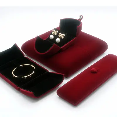 Necklace earing bracelet display jewelry velvet packaging double wedding ring box small jewelry box for bracelet and lockets