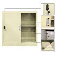 Armoire en acier moderne à profil bas, 2 portes coulissantes, verrouillage, rangement de fichiers en métal pour l'organisation du bureau