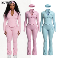 Ensemble 2 pièces Y2K : Veste de yoga et Leggings rehausseurs de fessiers pour femme avec bandeau, logo personnalisé, tenue de sport automne